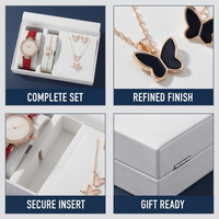 Montre, Bijoux, Bague Papillon, Collier, Boucles d'oreilles, Montre de Luxe à Diamants d'Eau, Bracelet Décontracté pour Femme