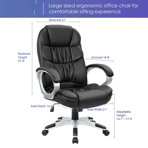 Fauteuil de <span class=keywords><strong>bureau</strong></span> Boss confortable pour la maison, idéal pour les longues sessions, avec dossier inclinable en cuir, base à cinq étoiles et <span class=keywords><strong>roulettes</strong></span> - Product Image 2