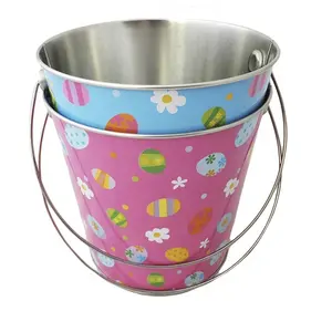 Tin Colorful Printing Bucket For Easter Party 3L Ice Bucket Christmas Tin Buckets