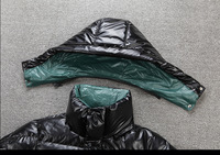 Veste d'hiver décontractée pour homme OEM, col montant, noir brillant, vert, courte, épaisse, à capuche, chaude, en duvet de canard blanc