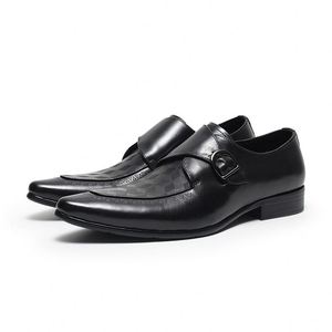 Fashion Mens British Business Casual Genuine Leather Buckle <b>Pointed</b> Toe Glossy Formal Slip-On Comfort Dress Shoes - Product Image 1