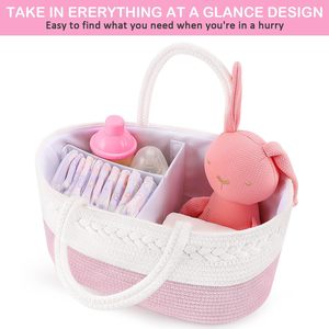 Diaper Caddy Organizer Cotton Rope Nursery Baby Basket <strong>Changing</strong> <strong>Table</strong> Organizer Diaper Nursery Storage Bin - Product Image 4
