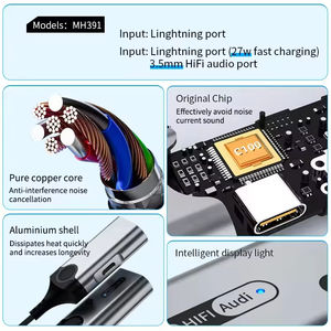 Adaptateur Jack Audio pour Apple, adaptateur répartiteur auxiliaire double 8 broches vers 3,5 mm compatible avec iPhone 6/7/8/X/11/12/13/14 - Product Image 3