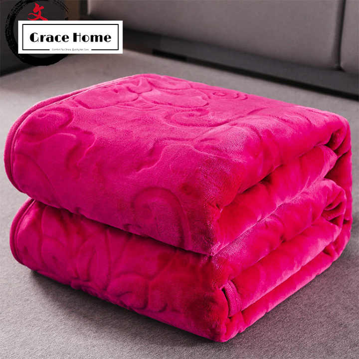 Grace Home Free Sample Custom Soft 100% Polyester Coral Flannel Fleece Travel Blanket Plush Quality Throw Blanket For All Season