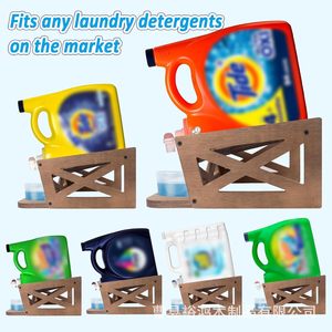 Support en bois pour détergent à lessive, double rangement pour bouteilles avec gobelet doseur, organisateur de nettoyage domestique - Product Image 3