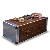 Table d'appoint vintage de style américain, revêtement en cuir, rotin, pour petits espaces, table d'angle haut de gamme, meubles pour la maison