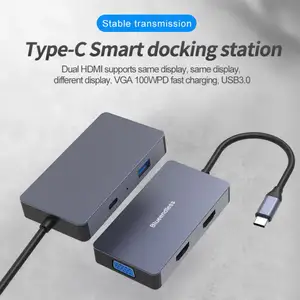 Usb-c Adapter Type C To Usb3.0 Adapter 5 Ports Multiport Hub With Dual HD 4K VGA 60W PD 5 In 1 Usb C HUB