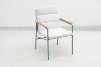 Ensemble de salon de jardin minimaliste 4 pièces, structure en métal vert, canapé deux places, chaises individuelles, table basse