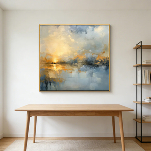 Blue and <b>Gold</b> Abstract Painting Handmade Oil Painting on Canvas Large Wall Art Soft Neutral Oil Painting Home Hotel Decor - Product Image 6