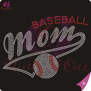 Bling Custom Baseball Logo Rhinestone Heat Transfer Iron on Motifs Transfer Sport Baseball Mom Heat Press Rhinestone Transfer