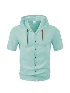 Custom <b>Men</b> <b>Short</b> <b>Sleeve</b> Knitted Hooded Shirt Embroidery Logo 145GSM 100% Cotton Resort Streetwear Top - Product Image 5