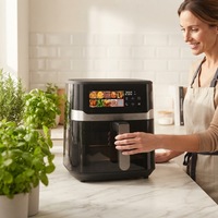 Nouvelle friteuse à air numérique grande capacité CE CB, sans huile, saine, avec écran tactile LED et fenêtre visible, noire