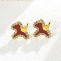 Ensemble de bijoux du zodiaque chinois à motif de cheval abstrait, 3 pièces en émail rouge et cristal, plaqué or PVD, acier inoxydable, collier, bracelet, boucles d'oreilles