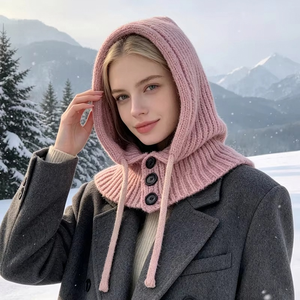 Pasamontañas de punto para mujer con capucha, gorro tipo chal, cubre orejas, gorro tipo jersey, bufanda de invierno de acrílico para uso diario, viajes y esquí - Product Image 1
