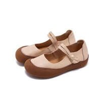 Chaussures plates en cuir beige de qualité supérieure personnalisées à bout arrondi pour le bureau et les trajets quotidiens, chaussures décontractées confortables pour femmes