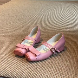 Zapatos Planos Mary Jane con Punta Cuadrada, Cierre de Hebilla con Lazo de Piel de Oveja, Tendencia de Moda para Todas las Temporadas, Zapatos de Mujer - Product Image 1