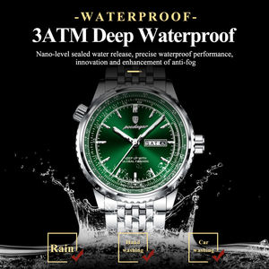 POEDAGAR 673 Montre de luxe pour homme, montre-bracelet à quartz classique, acier inoxydable vert argenté, Reloj élégant pour homme d'affaires, Reloj Clock - Product Image 4