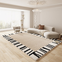 Französischer Stil Quadratischer Großflächenteppich Polyester Mittellanger Flor Rutschfest Schmutzabweisend Streifen Geometrische Muster Wohnzimmer