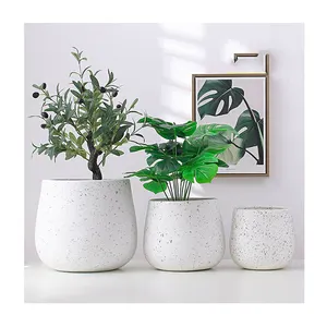 High Quality Flower Bonsai White Artificial Terrazzo Flower Pot for Garden Decoration