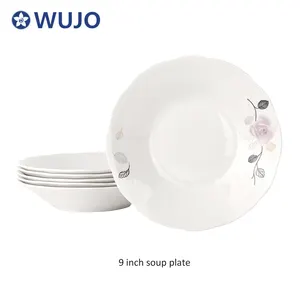 Pratos e placas de porcelana branca, popular, atacado, novo design, porcelana branca, conjuntos de 9 polegadas