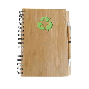 맞춤형 로고 ECO 친화적 인 나선형 대나무 커버 용지 80 매 펜 노트북