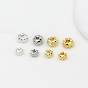 ลูกปัดลายฟักทองเคลือบทอง 18K สีไม่ซีดจาง, ลูกปัดทองขนาดเล็กทำมือ DIY, ลูกปัดลายทางแบน - Product Image 2