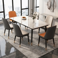 Ensemble de table à manger rectangulaire moderne en pierre, durable et personnalisé, avec 4 chaises rembourrées de luxe pour la maison et les restaurants