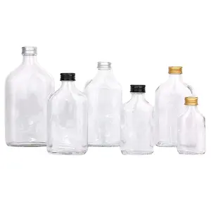 Wholesale Clear Glass Flat Bottle Shape 50ml 100ml 200ml 250ml 350ml 500ml Juice Beverage Bottle With Aluminum Cap