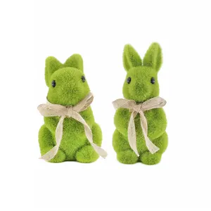 Factory Direct Sale Polyfoam Easter Green Flocked 12 cm Small Rabbit Cute Bunny Decor for Table Decoration Party Decorations