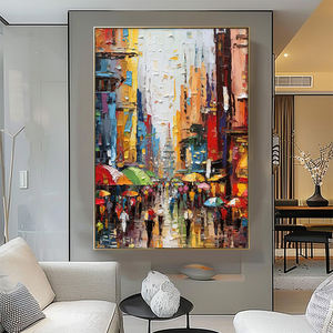 Décoration d'intérieur, paysage urbain, peinture à l'huile abstraite moderne faite à la main, peinture texturée de grande taille, 100% peinture à la main - Product Image 3