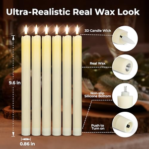 Juego de 2 Velas LED Decorativas para el Hogar con Llama Realista en 3D, Forma Cónica Suave, Color Marfil, Funcionan con Pilas - Product Image 4