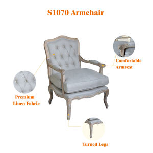 <span class=keywords><strong>Fauteuil</strong></span> S1070 de style français rétro en lin rembourré, avec pieds en bois d'acacia tourné, chaise en tissu, <span class=keywords><strong>fauteuil</strong></span> de détente pour une personne - Product Image 2