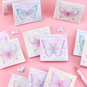 Kawaii Watercolor Butterfly Themed Self-Adhesive <b>Memo</b> <b>Pads</b> Assorted Pastel Pattern Cute Office Daily Stationery Note Taking - Product Image 3