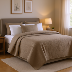 Mocha Full Queen Reversible Quilt Set Cotton Classic Style All Season 3 Piece <b>Bedding</b> - Product Image 2