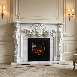 Caminetto in Marmo Intagliato Ornato |   Stile Classico Francese per Salotti di Palazzi e Ville - Product Image 5