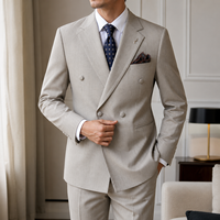 Herren Khaki Zweireiher 3-Teiliger Business-Anzug Set Knitterfreier Blazer mit Spitzrevers Weste Hose Luxuriöser Gala-Roter-Teppich-Anzug