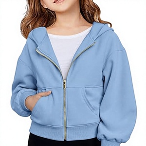 Sweat-shirt à capuche bleu clair pour enfants filles, sweat-shirt décontracté à manches longues et couleur unie - Product Image 1