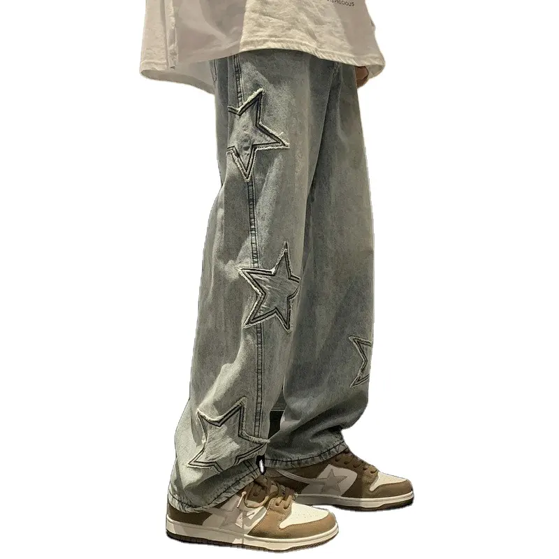 Loses weites Bein Denim-Hose Twill Stoff bestickt Y2K Baggy Hose individuelles Streetwear Logo