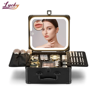 Boîte à cosmétiques professionnelle noire élégante et durable avec lumière LED et miroir éclairé intégré offrant une luminosité réglable