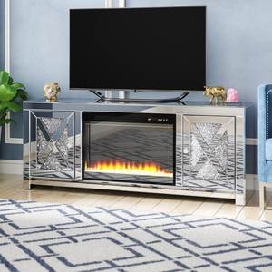 Luxury 2 Door Crystal Mirror Crushed Diamond Insert Fireplace Surround <strong>Electric</strong> <strong>Fire</strong> <strong>TV</strong> <strong>Stand</strong> for Farmhouse Bedroom Living Room - Product Image 1