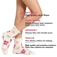 Chaussettes d'intérieur pour femmes, en polaire corail, à imprimé floral rose, super douces, épaisses, chaudes, confortables, pour dormir, pour l'hiver, chaussettes thermiques pour la maison
