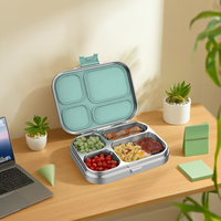 Boîte à lunch OEM en acier inoxydable 304, 4 compartiments, étanche, chauffable, compatible micro-ondes, pour la conservation de la fraîcheur, capacité 800 ml