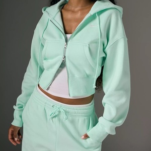 เสื้อฮู้ดครอปแบบมีซิป สตรีทแวร์ ทรงพอดีตัว ผ้าเนื้อนุ่ม พร้อมเชือกผูก  รับผลิตตามสั่ง ปักโลโก้ได้ คุณภาพสูง - Product Image 4