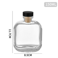 Bouteille diffuseur d'arômes en verre carré plat 150ml 250ml avec logo personnalisé, flacon vide pour bâtonnets de parfum
