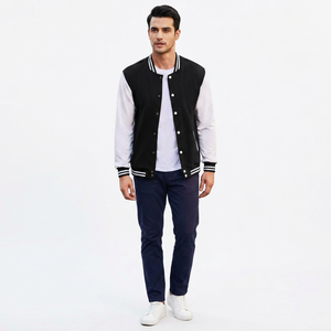 Customizable Stand Collar Chenille Cotton Varsity <b>Jackets</b> for <b>Men</b> Winter Bulk Streetwear in Black <b>White</b> with Front Logo Position - Product Image 1