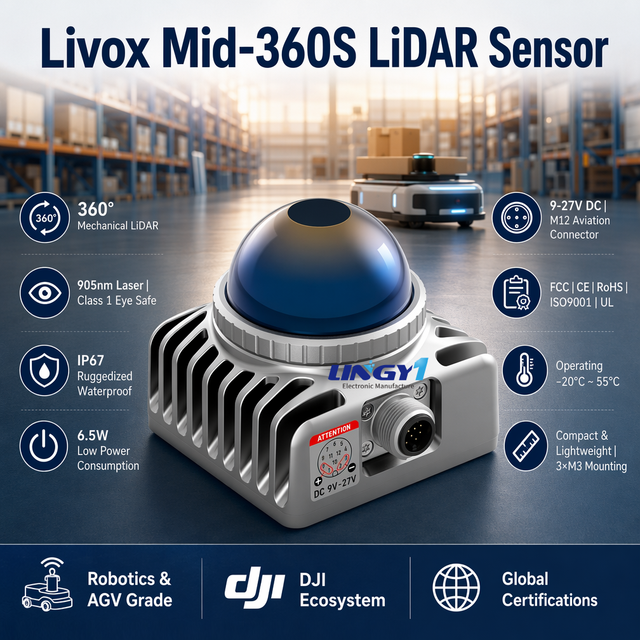 Livox Mid-360S High-Performance LiDAR Sensor 360 FOV 40m Sensing Range 200k Points/s 10Hz Eye-Safe 905nm Built-in IMU AGV