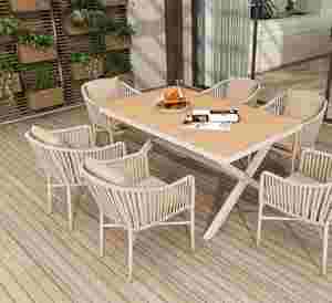 Ensemble <span class=keywords><strong>de</strong></span> table <span class=keywords><strong>et</strong></span> chaises <span class=keywords><strong>de</strong></span> <span class=keywords><strong>jardin</strong></span> moderne en métal <span class=keywords><strong>et</strong></span> <span class=keywords><strong>aluminium</strong></span>, finition colorée, 5 pièces, 150 cm, avec pieds amovibles, pour hôtel <span class=keywords><strong>et</strong></span> parc - Product Image 1