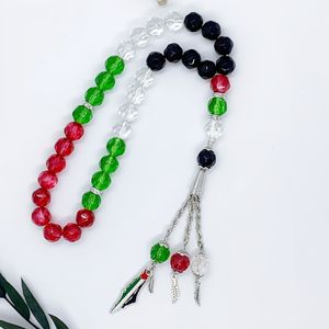 Tasbih con Bandiera Palestinese da 10mm, Bracciale Islamico con 33 Perle, Gioiello Trendy, Regalo di Preghiera Musulmana, Perle Acriliche da 10mm Palestina - Product Image 2
