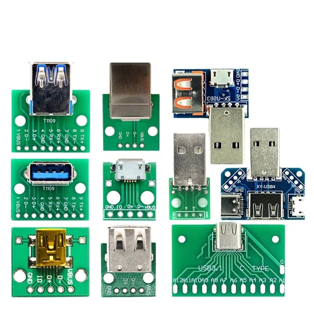 5PCS USB Male Connector / MINI MICRO USB to DIP Adapter female connector 2.54 Connector B Type-C USB2.0 3.0 Female PCB Converter