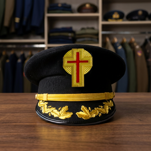 Gorra de fatiga de los Caballeros Templarios de la Orden de los Caballeros del Pasco, 100% lana, bordada a mano con trenza dorada, trabajo fino, para uso ceremonial y diario. - Product Image 1